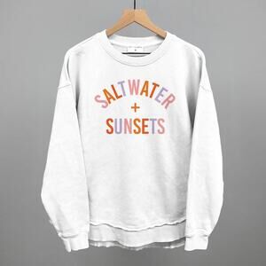 Ivy + Cloth Saltwater and Sunsets Crewneck Oversized Graphic Sweatshirt Gray